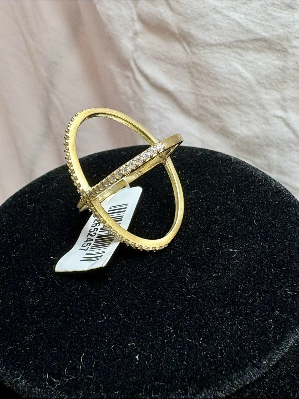 New! Gold Vermeil Sterling Silver Pavé Crossband Ring with Crystals Size 7